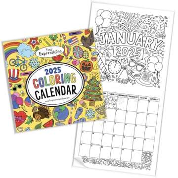 Tiny Expressions - Kids Coloring Calendar 2025-12 Month Color Your Own Wall Calendar for Children, B...