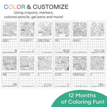 Tiny Expressions - Kids Coloring Calendar 2025-12 Month Color Your Own Wall Calendar for Children, Boys & Girls with Fun Planning Boxes for Daily, Weekly, and Monthly Tasks