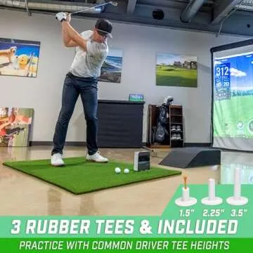 GoSports Golf Hitting Mat - ELITE 5 x 4 ft - 15 mm Artificial Turf Training Mat for Indoor/Outdoor Swing Practice, Includes 3 Rubber Tees