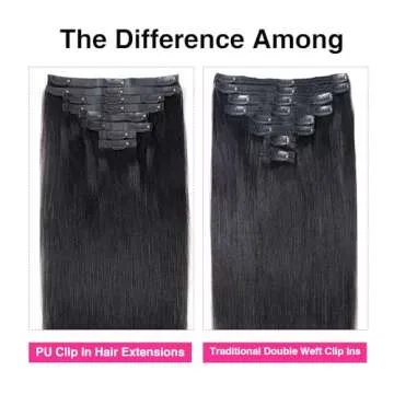 CanaryFly Clip in Hair Extensions for Black Women Pu Seamless Clip in Hair Extensions Human Hair 100% Unprocessed Full Head Brazilian Virgin Hair Natural Black Color,8/Pcs with 18Clips,120Gram (22inch