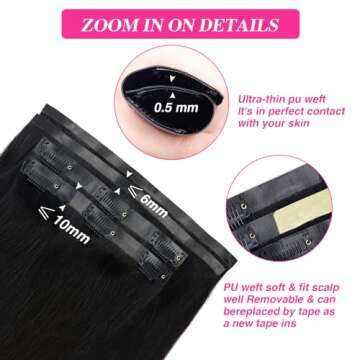 CanaryFly Clip in Hair Extensions for Black Women Pu Seamless Clip in Hair Extensions Human Hair 100% Unprocessed Full Head Brazilian Virgin Hair Natural Black Color,8/Pcs with 18Clips,120Gram (22inch