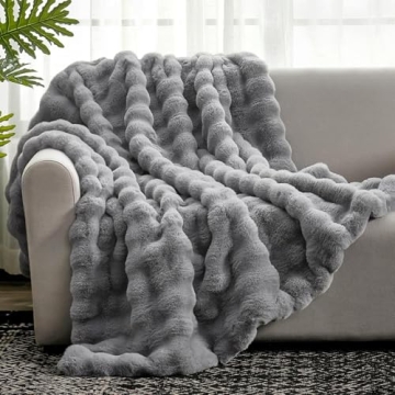 Cozy Bliss Faux Fur Throw Blanket for Couch, Fuzzy Soft Plush Thick Bubble Blanket for Sofa Bedroom ...