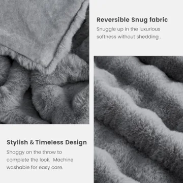 Cozy Bliss Faux Fur Throw Blanket for Couch, Fuzzy Soft Plush Thick Bubble Blanket for Sofa Bedroom Living Room,50 * 60 Inches Light Grey