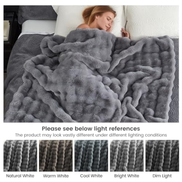 Cozy Bliss Faux Fur Throw Blanket for Couch, Fuzzy Soft Plush Thick Bubble Blanket for Sofa Bedroom Living Room,50 * 60 Inches Light Grey