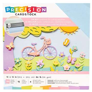American Crafts Precision Cardstock Pack 80lb 12X12 60 Pkg-Pastel Textured, Craft Paper Arts Crafts ...