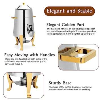 BriSunshine 13L Hot Beverage Dispenser, Stainless Steel Coffee Chafer Urn Hot Drinks Dispenser with ...