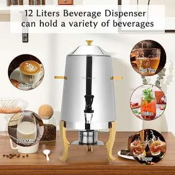 BriSunshine 13L Hot Beverage Dispenser, Stainless Steel Coffee Chafer Urn Hot Drinks Dispenser with Spigot for Parties Event Buffet Catering (3.5 Gallon, About 52 Cup)