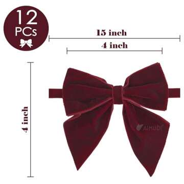 AIMUDI Burgundy Velvet Bows 4" Christmas Bows for Gift Wrapping Velvet Bows for Christmas Tree, Holi...
