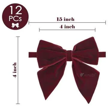 AIMUDI Burgundy Velvet Bows 4" Christmas Bows for Gift Wrapping Velvet Bows for Christmas Tree, Holi...