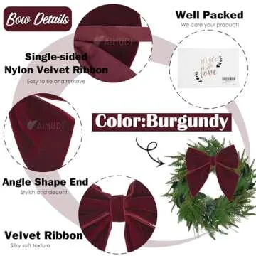 AIMUDI Burgundy Velvet Bows 4" Christmas Bows for Gift Wrapping Velvet Bows for Christmas Tree, Holiday Crafts, Wreath, Garland, Staircase, Home Outdoor Winter Christmas Decorations, 12 PCs
