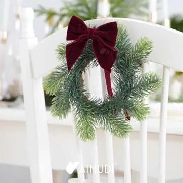 AIMUDI Burgundy Velvet Bows 4" Christmas Bows for Gift Wrapping Velvet Bows for Christmas Tree, Holiday Crafts, Wreath, Garland, Staircase, Home Outdoor Winter Christmas Decorations, 12 PCs