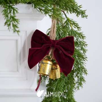 AIMUDI Burgundy Velvet Bows 4" Christmas Bows for Gift Wrapping Velvet Bows for Christmas Tree, Holiday Crafts, Wreath, Garland, Staircase, Home Outdoor Winter Christmas Decorations, 12 PCs
