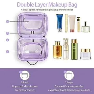 Lychii TSA Approved Toiletry Bag, Clear Travel Bag for Liquids Toiletries, Makeup Cosmetic Bag Organizer, Carry on Travel Accessories Essentials, Purple