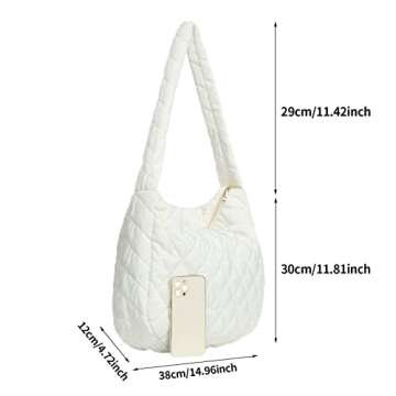 Ovida Women Large Puffy Tote Bag Quilted Down Cotton Padding Shoulder Bag Winter Warm Lightweight Ha...