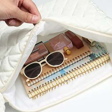 Ovida Women Large Puffy Tote Bag Quilted Down Cotton Padding Shoulder Bag Winter Warm Lightweight Handbag with Zip