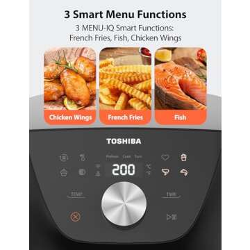 Toshiba 5.5QT Air Fryer with Heat-Q Technology, Quick and Easy Meals, 8 Preset Menus and Menu-IQ Function, 1-Degree Fahrenheit Precision, 90% Less Oil, Double-Sided Handles