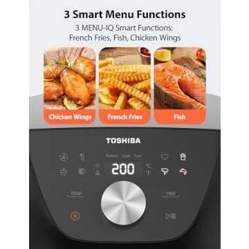 Toshiba 5.5QT Air Fryer with Heat-Q Technology, Quick and Easy Meals, 8 Preset Menus and Menu-IQ Function, 1-Degree Fahrenheit Precision, 90% Less Oil, Double-Sided Handles