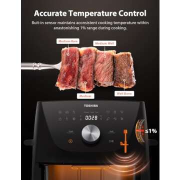 Toshiba 5.5QT Air Fryer with Heat-Q Technology, Quick and Easy Meals, 8 Preset Menus and Menu-IQ Function, 1-Degree Fahrenheit Precision, 90% Less Oil, Double-Sided Handles
