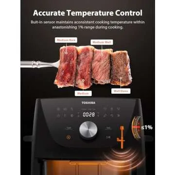 Toshiba 5.5QT Air Fryer with Heat-Q Technology, Quick and Easy Meals, 8 Preset Menus and Menu-IQ Function, 1-Degree Fahrenheit Precision, 90% Less Oil, Double-Sided Handles