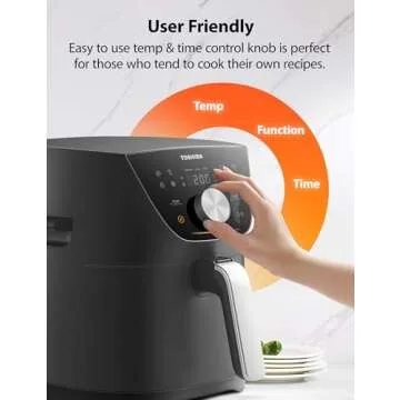 Toshiba 5.5QT Air Fryer with Heat-Q Technology, Quick and Easy Meals, 8 Preset Menus and Menu-IQ Function, 1-Degree Fahrenheit Precision, 90% Less Oil, Double-Sided Handles