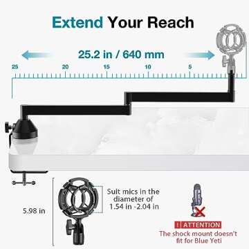 InnoGear Low Profile Mic Arm Boom Microphone Stand for Fifine AM8 K669B Elgato Blue Yeti HyperX QuadCast AT2020 Shure SM58 SM7B, with Shock Mount Mic Clip 3/8" to 5/8" Adapter (Black)