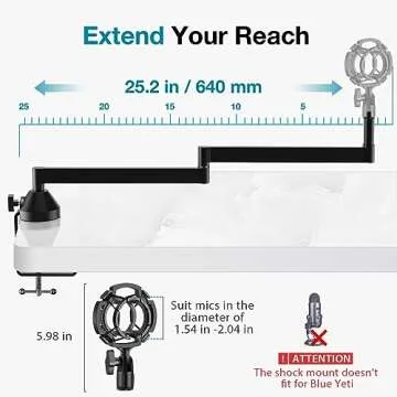 InnoGear Low Profile Mic Arm Boom Microphone Stand for Fifine AM8 K669B Elgato Blue Yeti HyperX QuadCast AT2020 Shure SM58 SM7B, with Shock Mount Mic Clip 3/8" to 5/8" Adapter (Black)