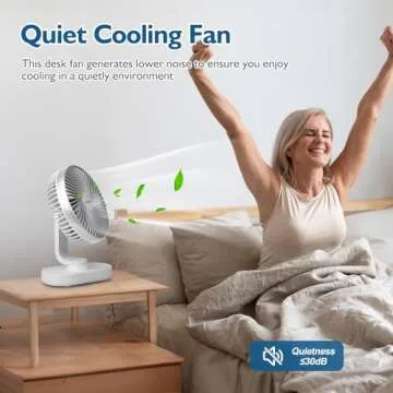 CONBOLA Small Desk Fan for Bedroom, 4000mAh Battery Powered Rechargeable Fan, 90° Vertical Manual and 120° Oscillating Fan, 4 Speeds Air Circulator Fan, Quiet Table Fan for Home Office, White