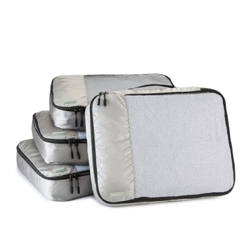 Amazon Basics 4 Piece Packing Travel Luggage Organizer Cubes Set, Zippered, Large, Gray