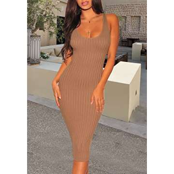 ZERMOM Women's Casual Sexy Bodycon Ribbed Tank Dress Scoop Neck Sleeveless Club Dresses