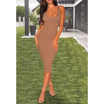 ZERMOM Women's Casual Sexy Bodycon Ribbed Tank Dress Scoop Neck Sleeveless Club Dresses