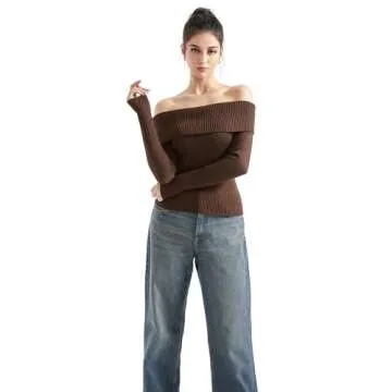 SUUKSESS Women Off Shoulder Sweater Long Sleeve Ribbed Knit Pullover Sweater Tops Going Out Fall Shi...