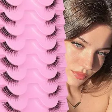 FANXITON Half Lashes Natural Look Wispy Cat Eye Lashes Fluffy 13 mm Clear Band Accent Short False Eyelashes that Look Like Extensions 10 Pairs