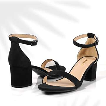 Ankis Black Heels Women's Open Toe Ankle Strap Block Chunky Low Heeled Sandal Comfortable Office Wedding Dress Pump Shoes Standard Size 2.25 Inches Heel Design