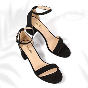 Ankis Black Heels Women's Open Toe Ankle Strap Block Chunky Low Heeled Sandal Comfortable Office Wedding Dress Pump Shoes Standard Size 2.25 Inches Heel Design