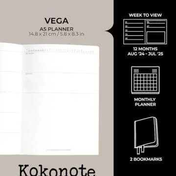 Kokonote Nordic Planner 2024-2025 | 12 Months A5 Academic Planner 2024-2025 Week To View | August 20...