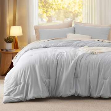 Bedsure Queen Size Comforter Set, Light Grey Soft Prewashed Bedding for All Seasons, 3 Pieces Gentle...