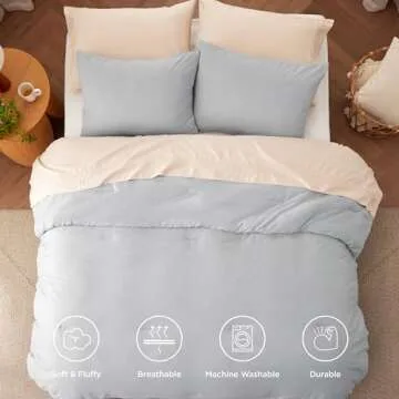 Bedsure Queen Size Comforter Set, Light Grey Soft Prewashed Bedding for All Seasons, 3 Pieces GentleSoft™ Warm Down Alternative Bed Set, 1 Lightweight Comforter (90"x90") and 2 Pillowcases (20"x26")