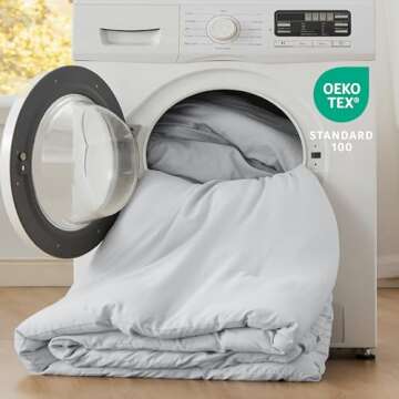 Bedsure Queen Size Comforter Set, Light Grey Soft Prewashed Bedding for All Seasons, 3 Pieces GentleSoft™ Warm Down Alternative Bed Set, 1 Lightweight Comforter (90"x90") and 2 Pillowcases (20"x26")