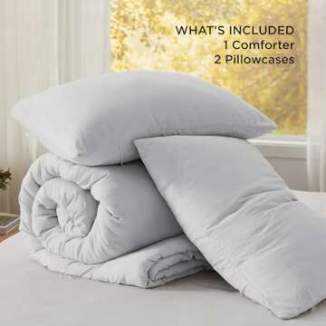 Bedsure Queen Size Comforter Set, Light Grey Soft Prewashed Bedding for All Seasons, 3 Pieces GentleSoft™ Warm Down Alternative Bed Set, 1 Lightweight Comforter (90"x90") and 2 Pillowcases (20"x26")