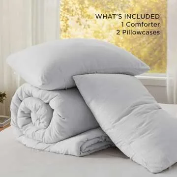 Bedsure Queen Size Comforter Set, Light Grey Soft Prewashed Bedding for All Seasons, 3 Pieces GentleSoft™ Warm Down Alternative Bed Set, 1 Lightweight Comforter (90"x90") and 2 Pillowcases (20"x26")