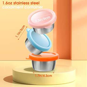 6x1.6 oz Salad Dressing Container To Go, Fits in Bento Box for Lunch, 18/8 Stainless Steel Condiment...