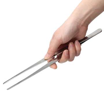 Adecco LLC Stainless Steel Tongs - Precision Tweezers for Seafood & Gourmet Cooking (10 inch)