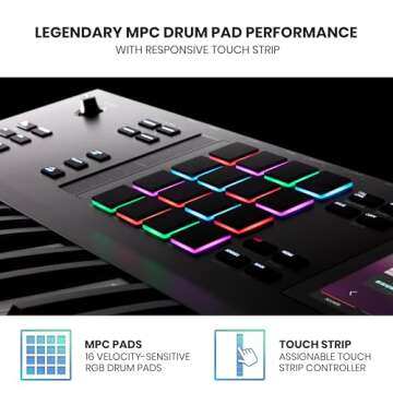 AKAI Professional MPC Key 61 - Standalone Music Production Synthesizer Keyboard with Touch Screen, 16 Drum Pads, 20+ Sound Engines, Semi Weighted Keys, black