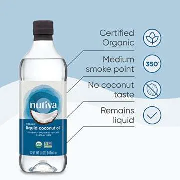 Nutiva Organic Liquid Fractionated Coconut Oil, 32 Oz, USDA Organic, Non-GMO, Non-BPA, Vegan, Keto, Paleo, Use for Cooking or Moisturizer for Skin, Massage and Hair
