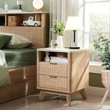 T4TREAM Fluted Nightstand with Charging Station