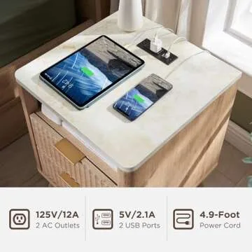 T4TREAM Fluted Nightstand with Charging Station