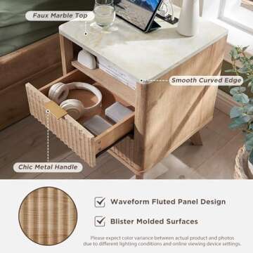 T4TREAM Fluted Nightstand with Charging Station
