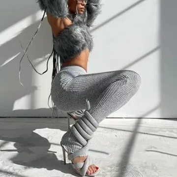 perixir Strappy High Heels Gladiator Sandals With Grey Jersey Knit Fallopian Cloth Rope Lace Up Sexy Open Toe Square Stilettos Tie Up Heeled Sandals For Women US Size 6