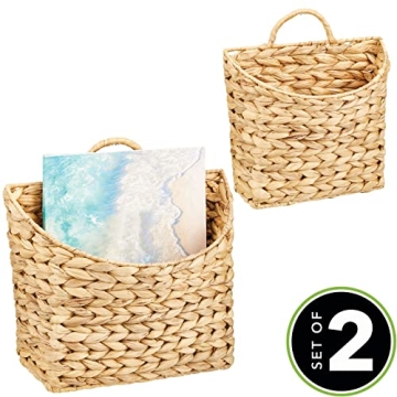 mDesign Woven Hyacinth Wall-Mount Storage Baskets Set