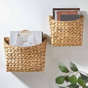 mDesign Woven Hyacinth Wall-Mount Storage Baskets Set